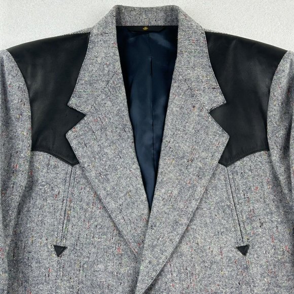 Alamo Moda Hombre Western Blazer Jacket Men’s 44R Gray Black Faux Leather Rodeo - Picture 6 of 15
